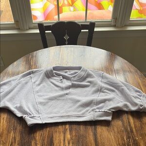 Free People Purple Boxy Crop Top with Mandarin Collar